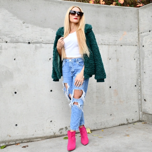 🔥🛑RESTOCK🛑 ACADIA Emerald Green Faux Fur Jacket - Picture 4 of 5